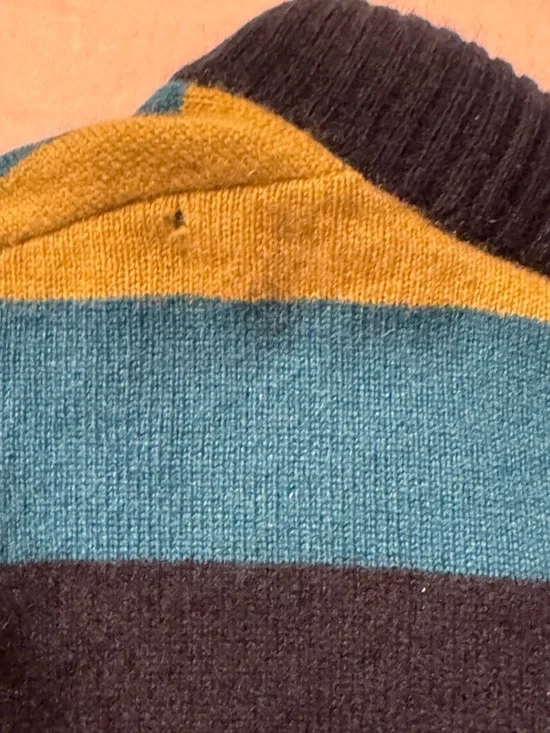 KULE Navy-Trim Striped V-Neck Cardigan in Coral, Teal & Olive - Picture 13 of 15